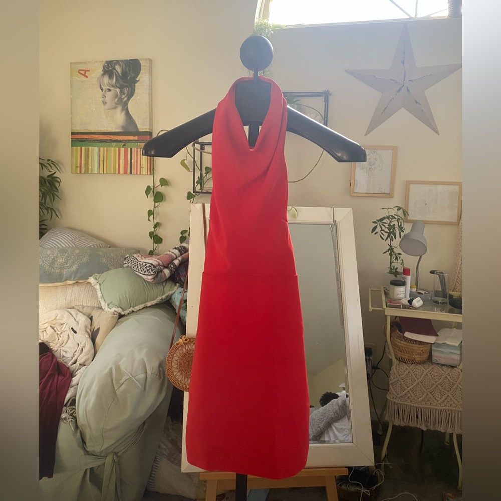 Elegant Red Halter Dress
